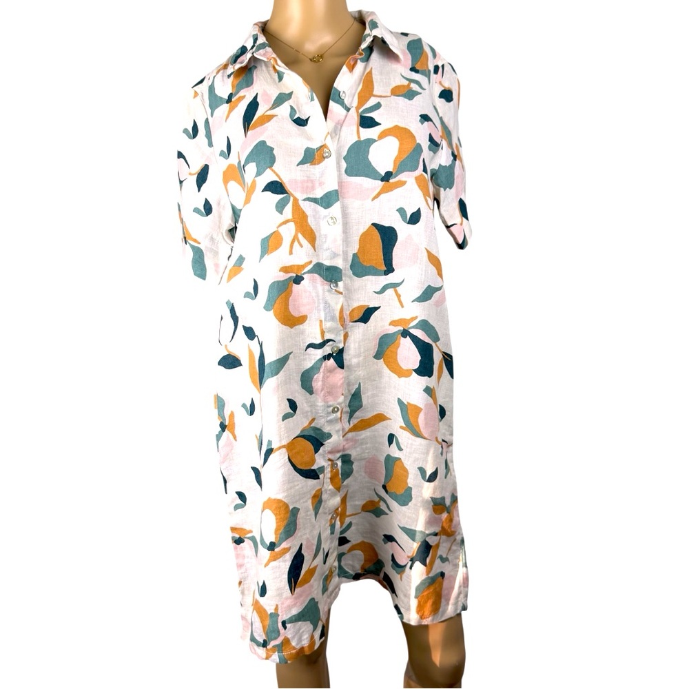 Rachel Zoe Linen‎ Shirt Dress Sz S Short Sleeve Button Front Casual Lightweight